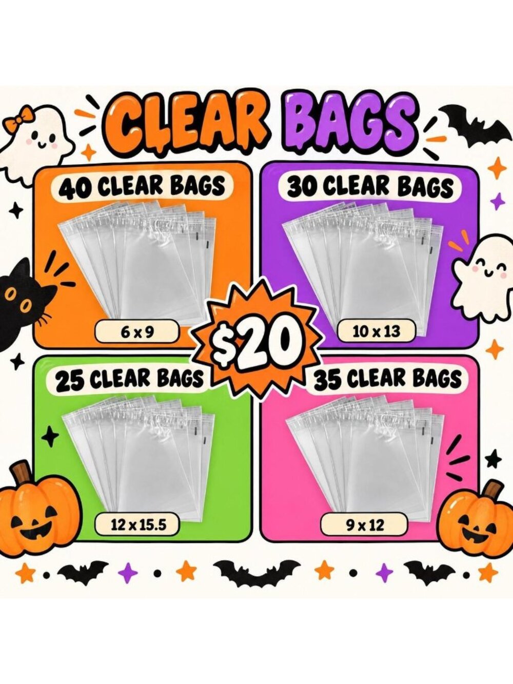 Clear Plastic Bags Bundle 6x9 9x12 10x13 12x15.5